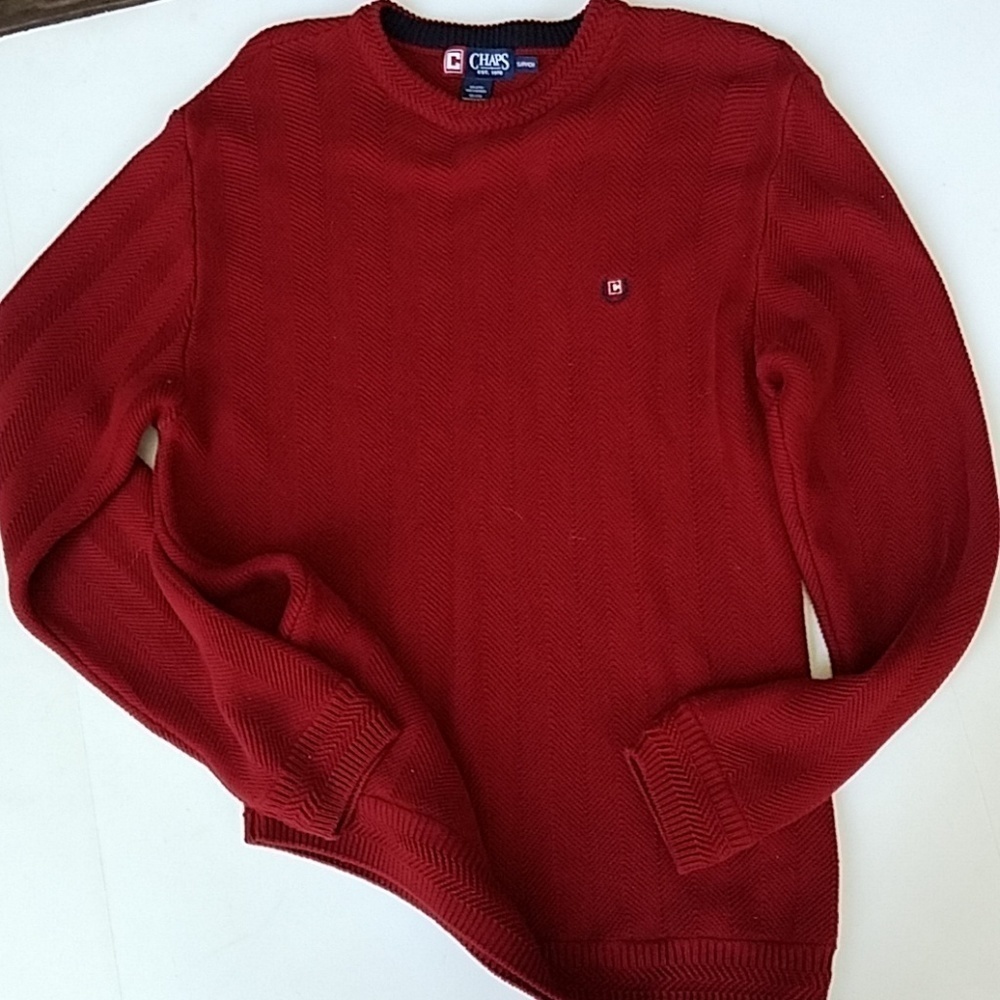Chaps mens Red sweater small herringbone pattern